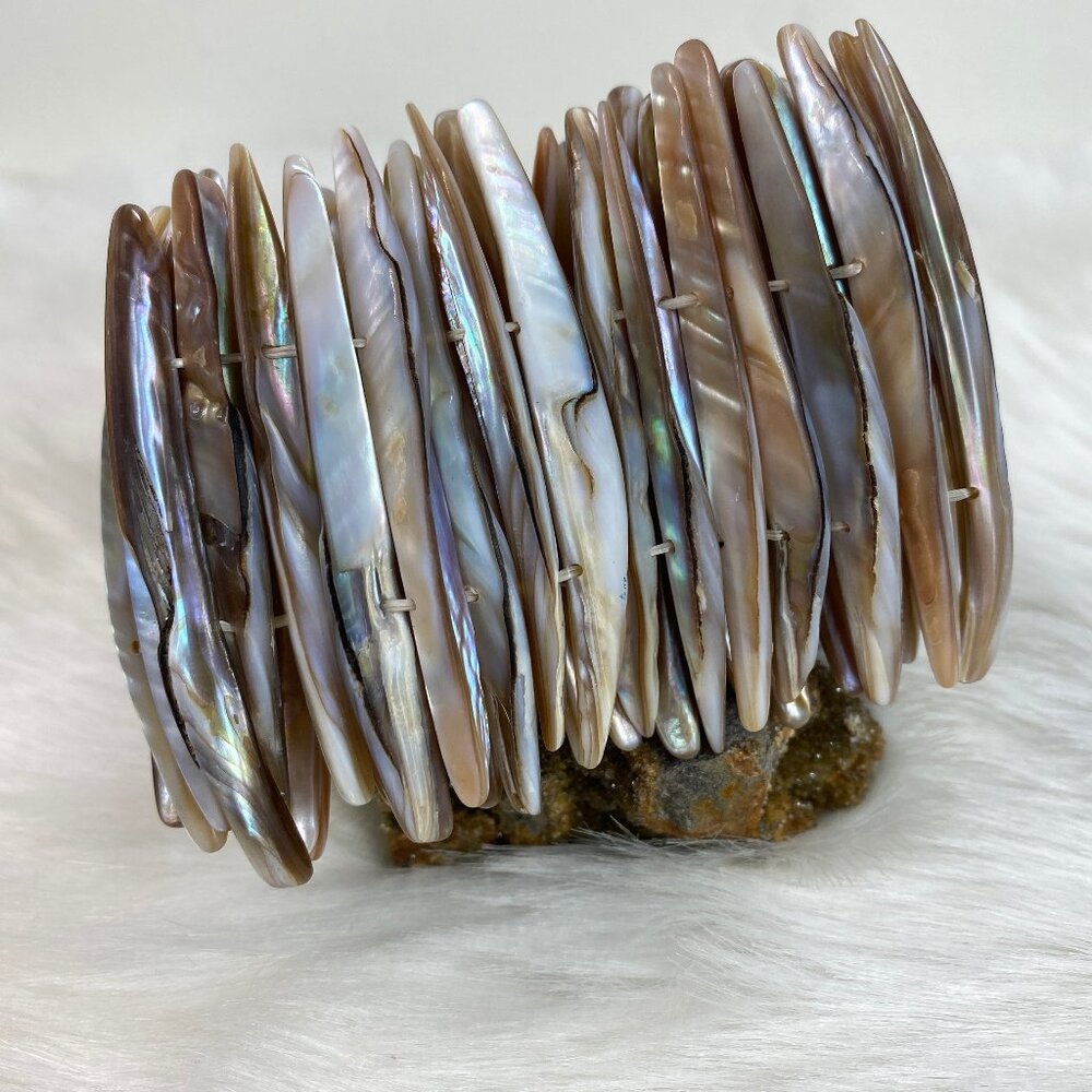 Mother of Pearl Large Shell Stretch Bracelet Cuff